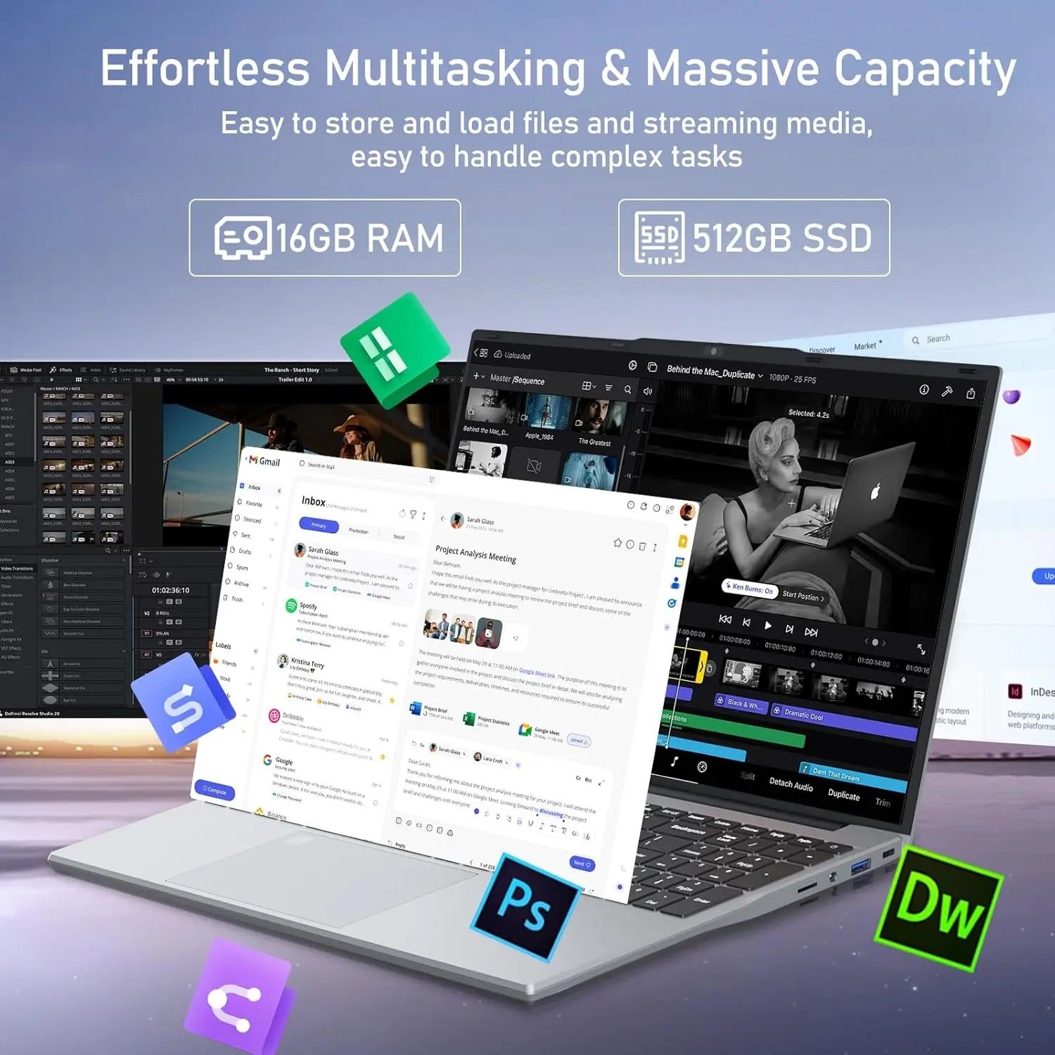 Erilles 15.6" Intel Core i3 6100U Laptop Computer Windows 11 16GB RAM 512GB 1TB SSD Portable Notebook PC Office Study Laptops