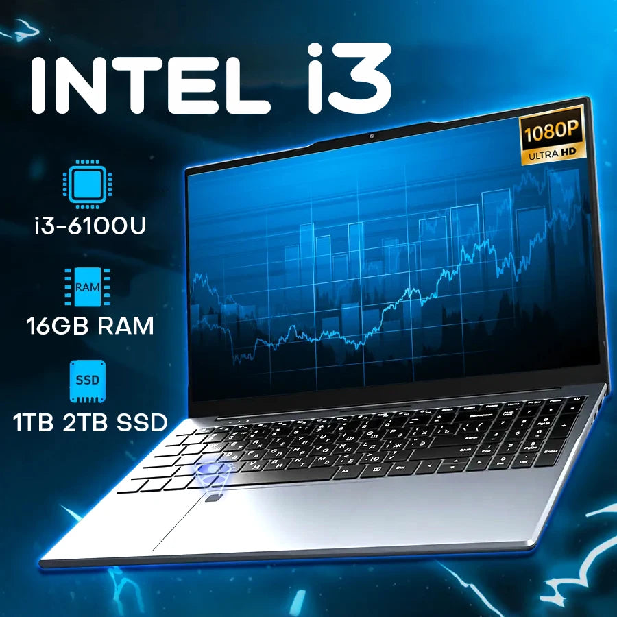 Erilles 15.6" Intel Core i3 6100U Laptop Computer Windows 11 16GB RAM 512GB 1TB SSD Portable Notebook PC Office Study Laptops