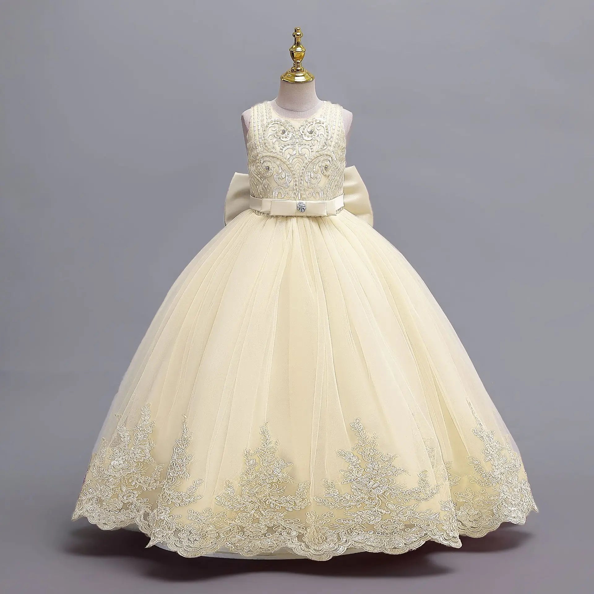 New Wedding Flower Banquet Girls Graduation Communion Performance Party Dress With Big Bow