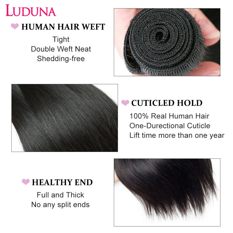 Luduna Straight Bundles 100% Human Hair Brazilian Human Hair Bundles Straight Raw Hair 1/3/4 Bundles Deal Double Weft 8-30”