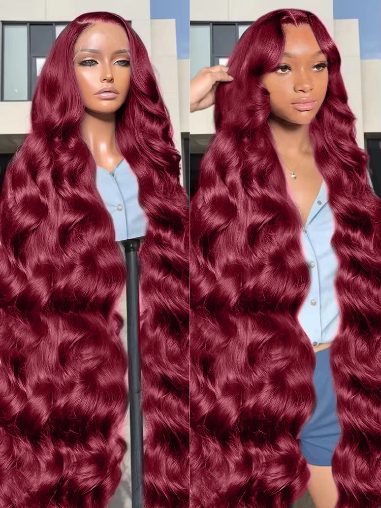 Perruque Body Wave HD Lace 13x4 – Bordeaux 99J, 200% Densité