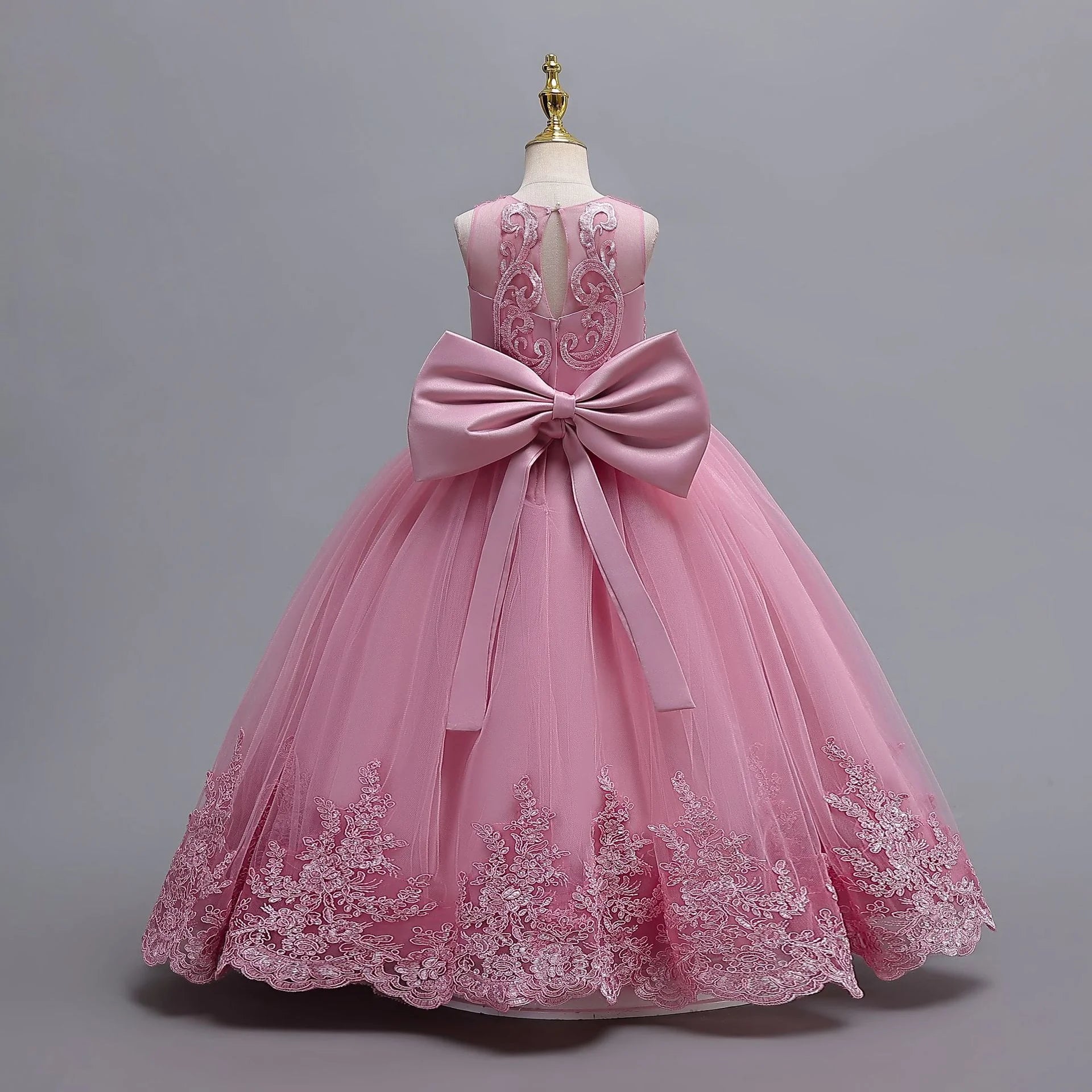 3-12 year old children's dress embroidered bow lace lace wedding dress girl princess dress girl birthday party evening dress