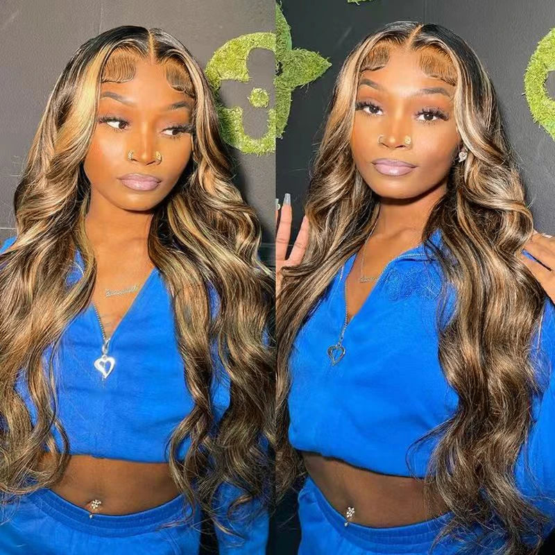34 36 Inch 4/27 Body Wave Wig Human Hair 13x6 Lace Frontal Wig Ombre Blonde Highlight Brazilian Hair Front Wigs For Women