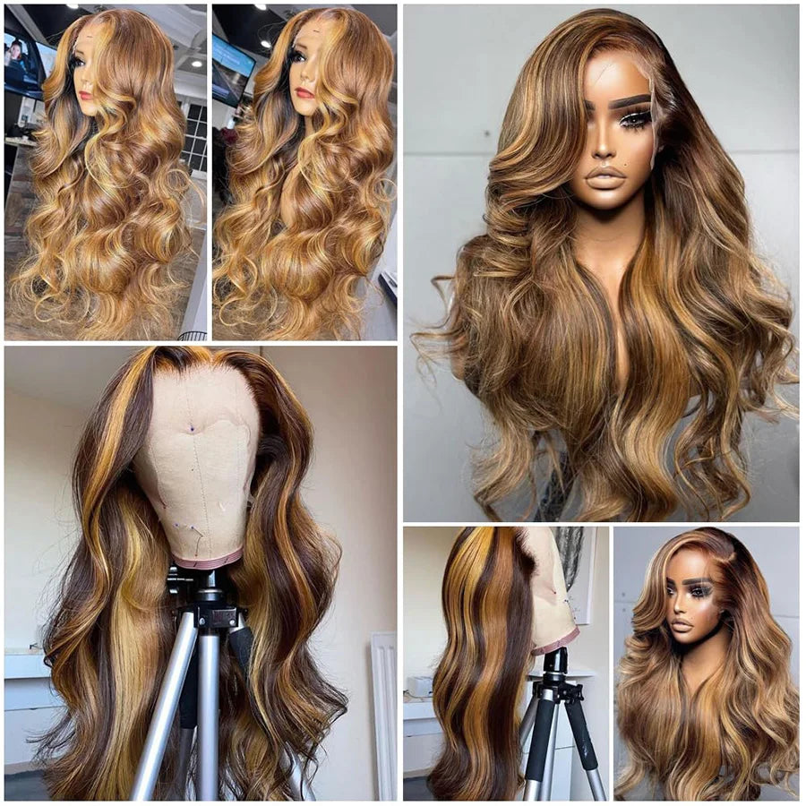 3B 3C Highlight Body Wave Wigs Frontal Human Hair Wigs 200% Density Wigs