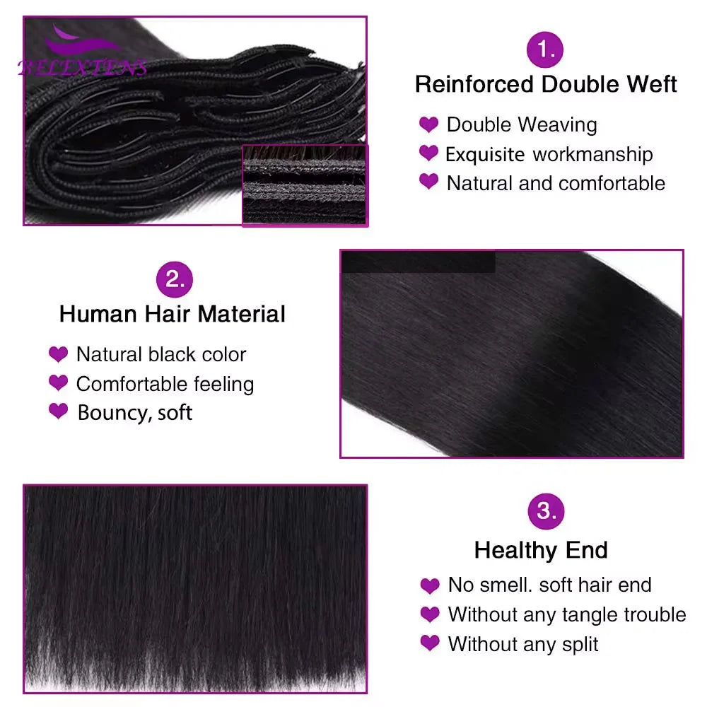 Extensions Clip-in Cheveux Humains – 8 pcs, 120g, 10-30 po