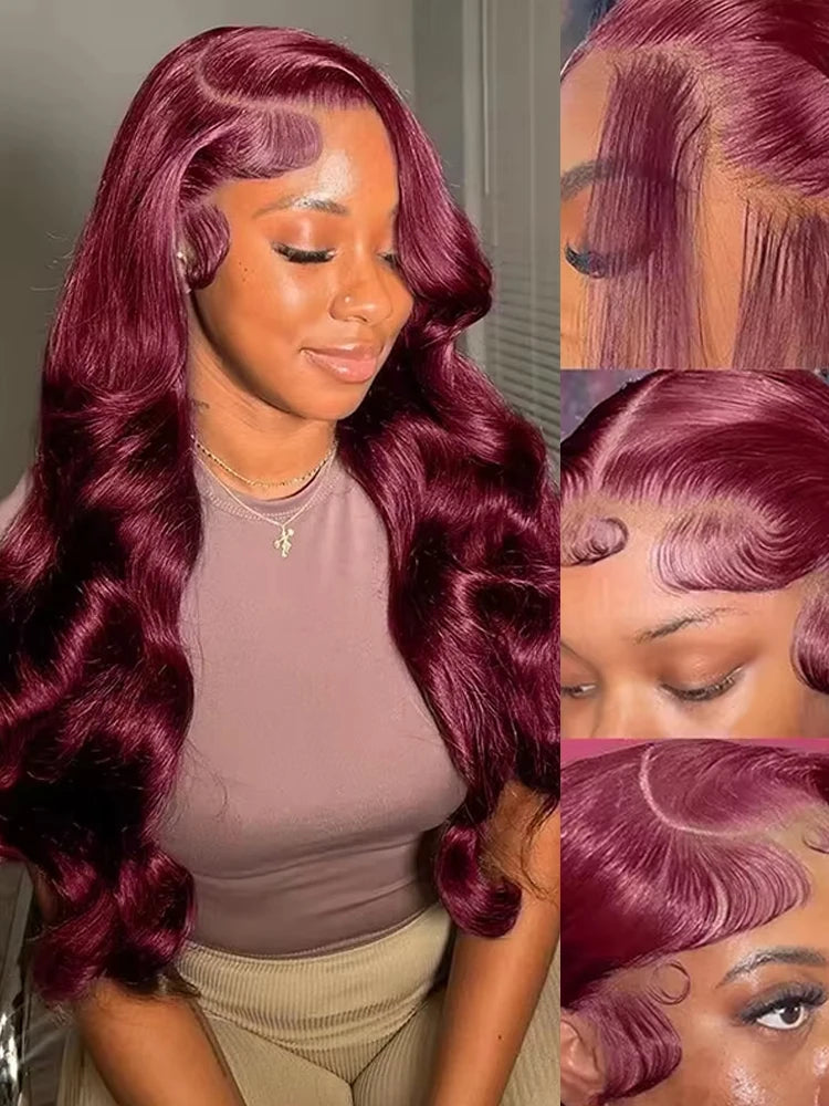 Perruque Body Wave HD Lace 13x4 – Bordeaux 99J, 200% Densité