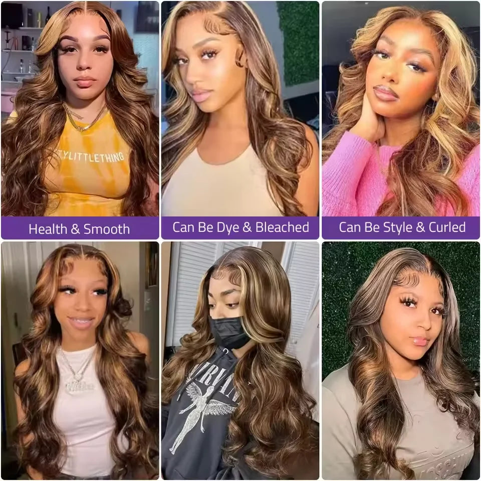 40 46 P4/27 Highligh Body Wave Ombre Brown 13x6 hd lace frontal wig  Wigs 13x4 HD Lace PrePlucked human hair For Women