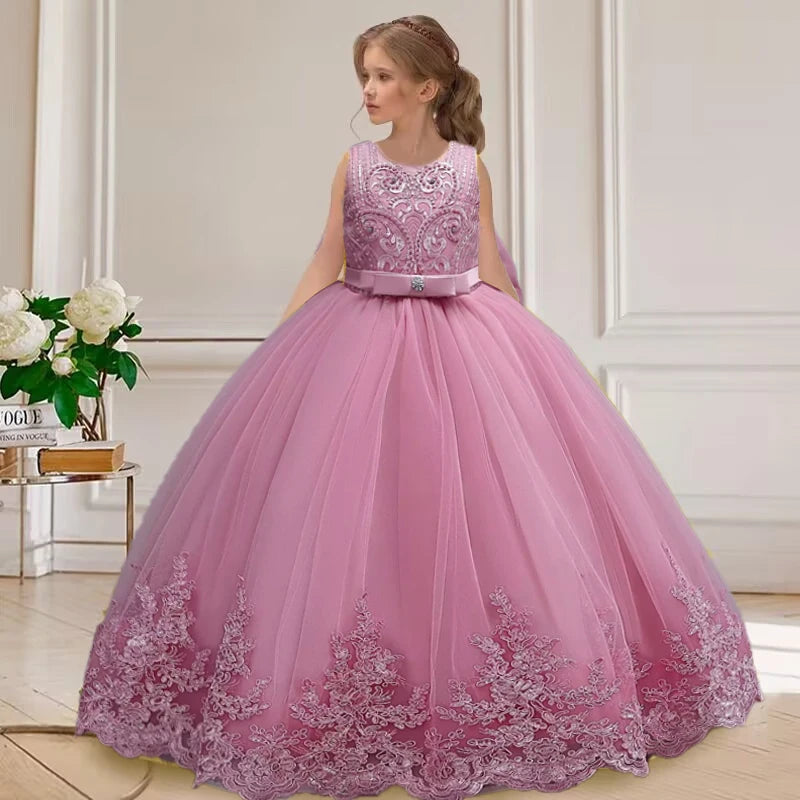 2025 New Hot Selling Girl Party Dress Gorgeous Big Bow Graduation Ball Dress 4 6.8 10 12 Elegant Birthday Dress Girl dresses