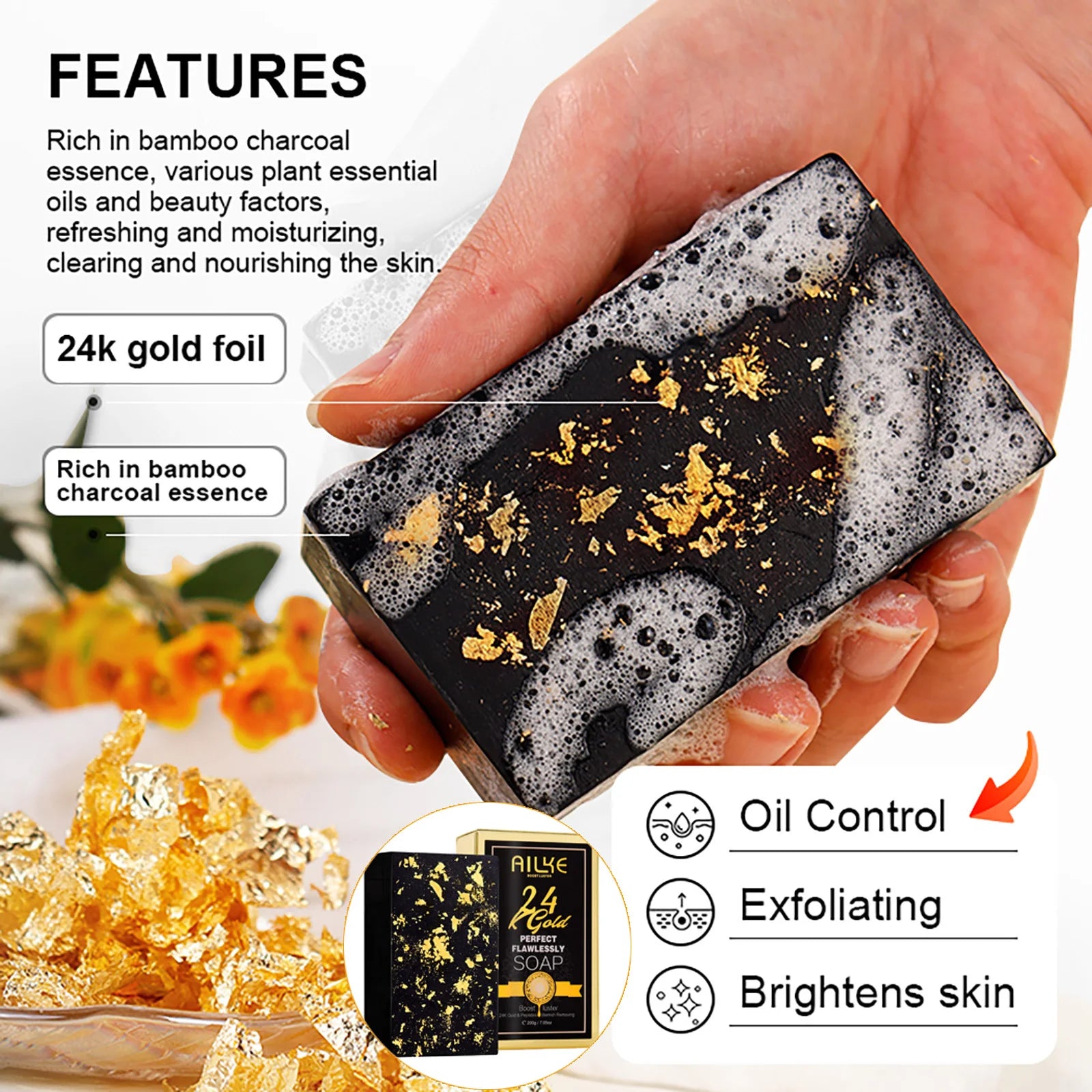 AILKE 24k Gold Flawlessly Whitening Skin Care Set For All Skin Type, Moisturizer, Reduce Black Spots, Smoothing, Brightening