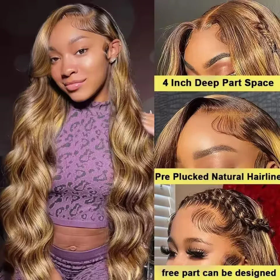 40 46 P4/27 Highligh Body Wave Ombre Brown 13x6 hd lace frontal wig  Wigs 13x4 HD Lace PrePlucked human hair For Women