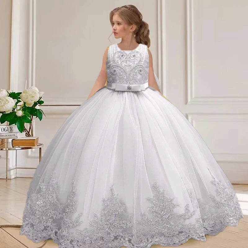 children's dress 3-12 year old embroidered bow wedding dress girl princess dress girl birthday party evening Back Dew Bride dres