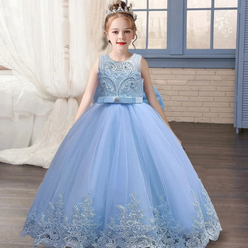 children's dress 3-12 year old embroidered bow wedding dress girl princess dress girl birthday party evening Back Dew Bride dres