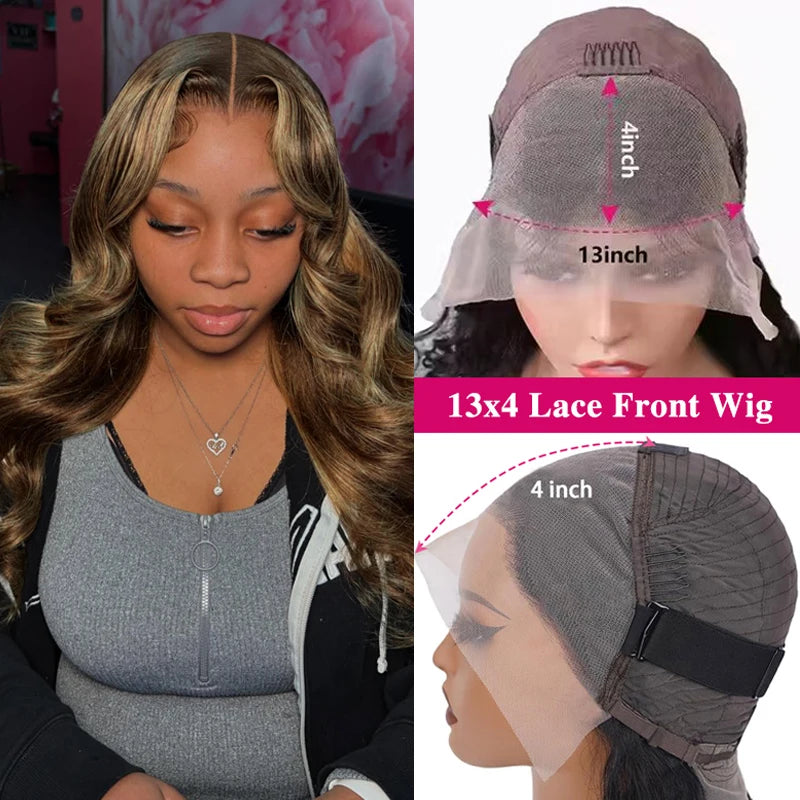 34 36 Inch 4/27 Body Wave Wig Human Hair 13x6 Lace Frontal Wig Ombre Blonde Highlight Brazilian Hair Front Wigs For Women