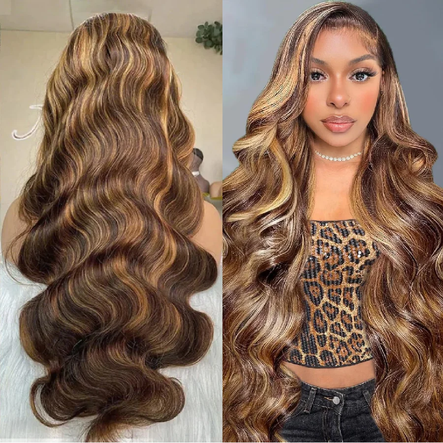 3B 3C Highlight Body Wave Wigs Frontal Human Hair Wigs 200% Density Wigs