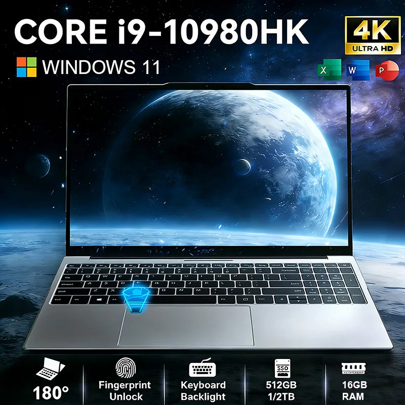 2026 15.6" Intel Core i9 10980HK Gaming Laptop IPS 4K 16GB RAM 1TB SSD M.2 Windows 11 Pro Fingerprint Unlock Backlight Computer