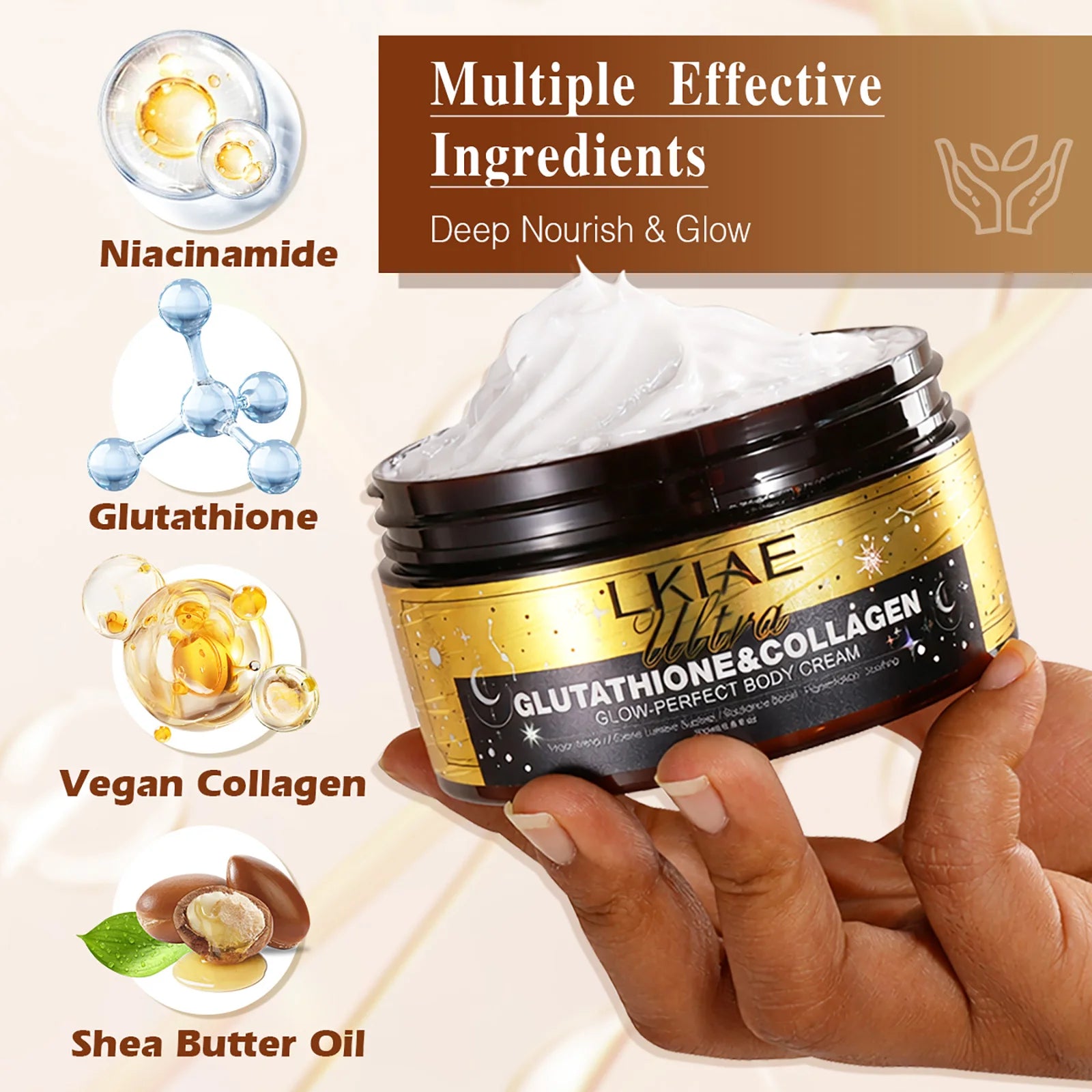 LKIAE Ultra Lightening Body Cream, Brightening, Deep Moisturizing, Smooth Skin, For All Skin Types Lotion, 200ml /6.8 oz