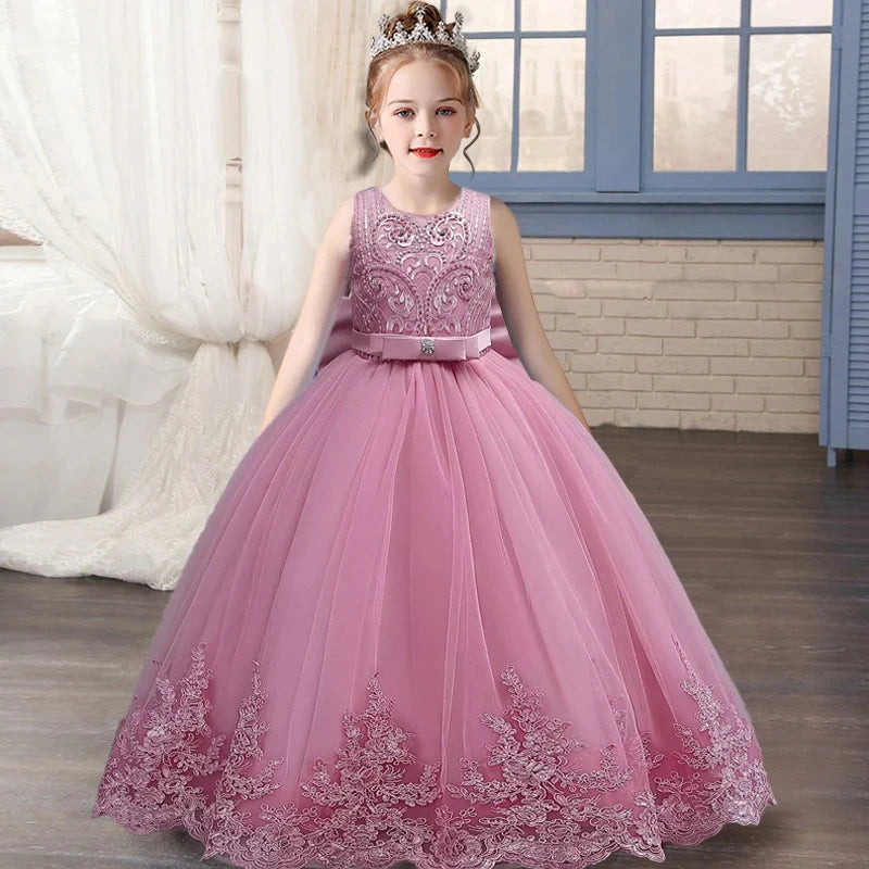children's dress 3-12 year old embroidered bow wedding dress girl princess dress girl birthday party evening Back Dew Bride dres