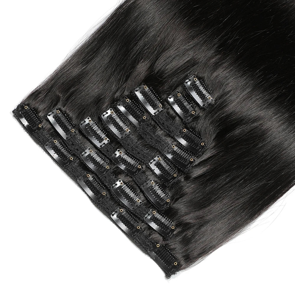 Extensions Clip-in Cheveux Humains – 8 pcs, 120g, 10-30 po