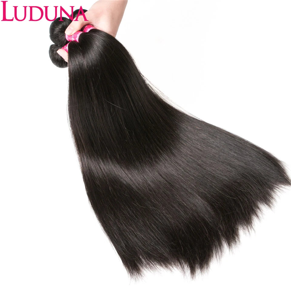 Luduna Straight Bundles 100% Human Hair Brazilian Human Hair Bundles Straight Raw Hair 1/3/4 Bundles Deal Double Weft 8-30”