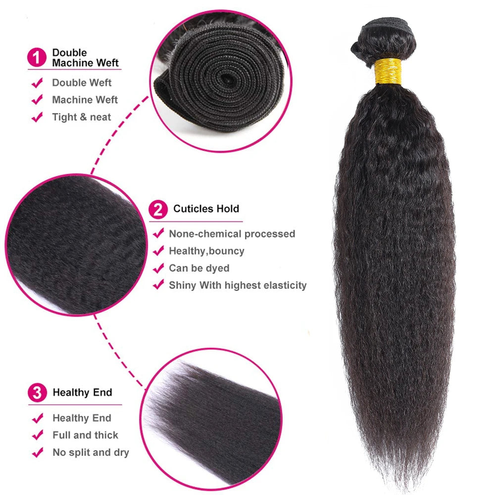 Bundles Kinky Straight Remy Brésiliens – Noir Naturel, 12-32 po