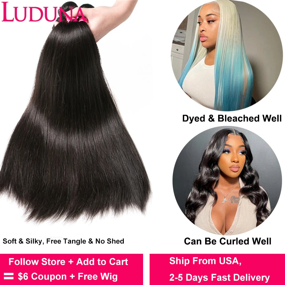 Luduna Straight Bundles 100% Human Hair Brazilian Human Hair Bundles Straight Raw Hair 1/3/4 Bundles Deal Double Weft 8-30”