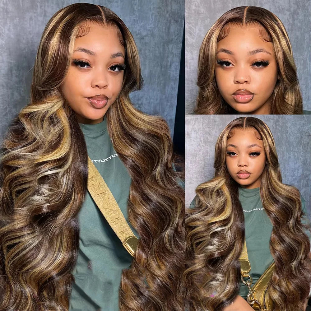 P4/27 Highlight Body Wave Wig  13x6 HD Lace Front Human Hair 13x4 Transparent Lace Wigs Human Hair  Pre Plucked 200 Density