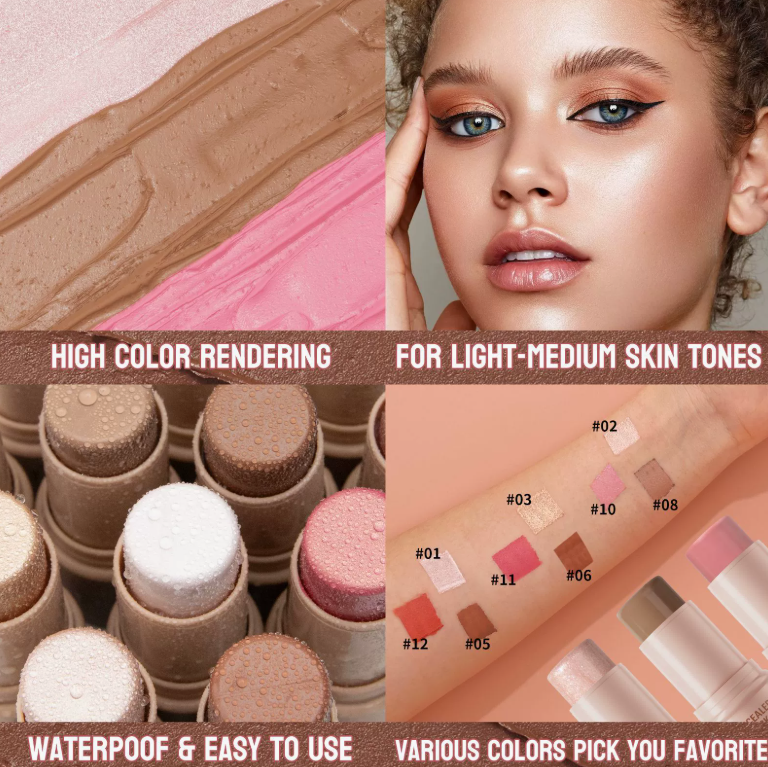 HelloKiss 3-in-1 Contouring Stick Set - All-in-One Highlight, Contour & Blush for a Sculpted Face